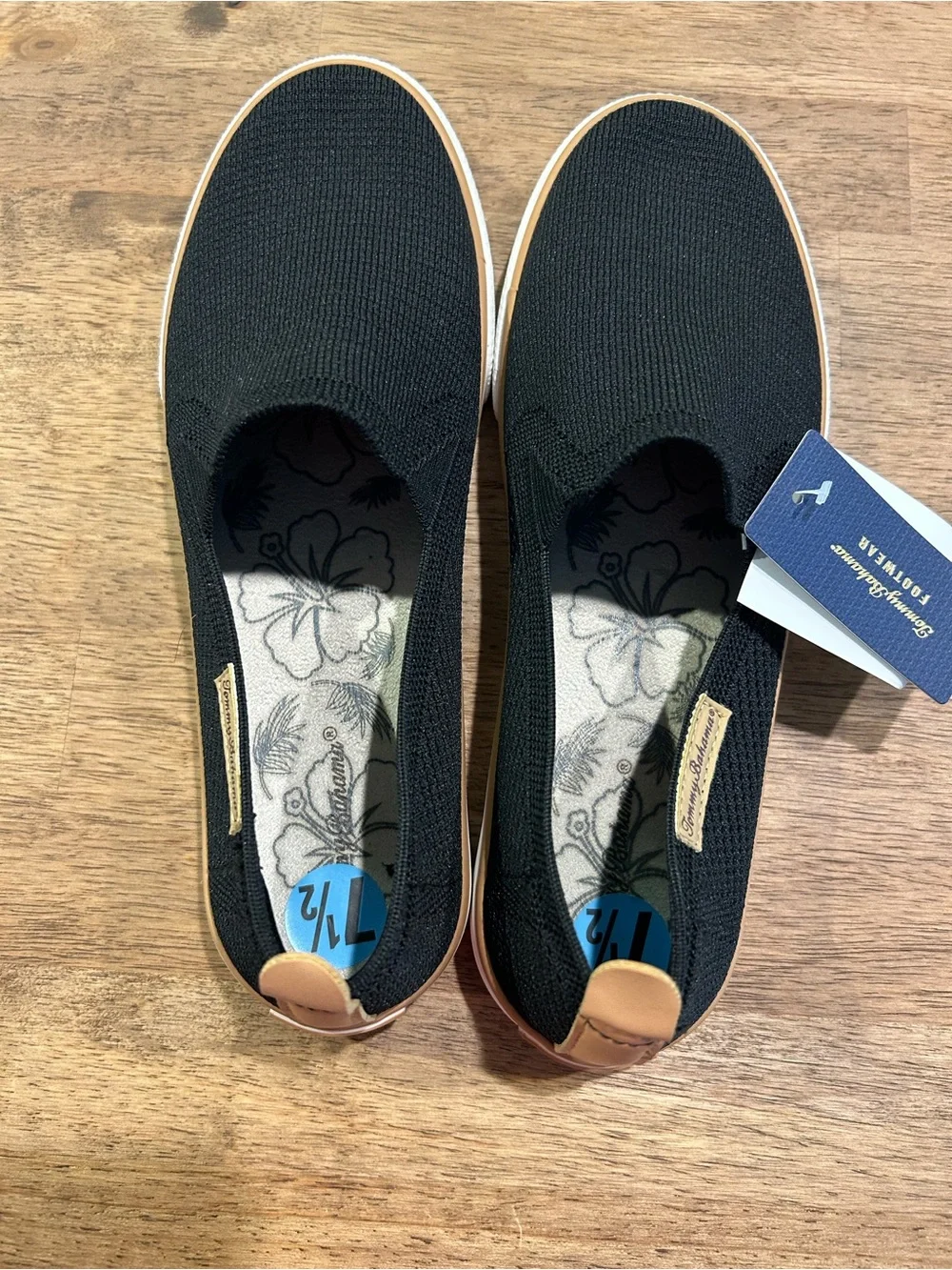 Tommy Bahama Black Knit Espadrille Slip-Ons with Tan Accents
